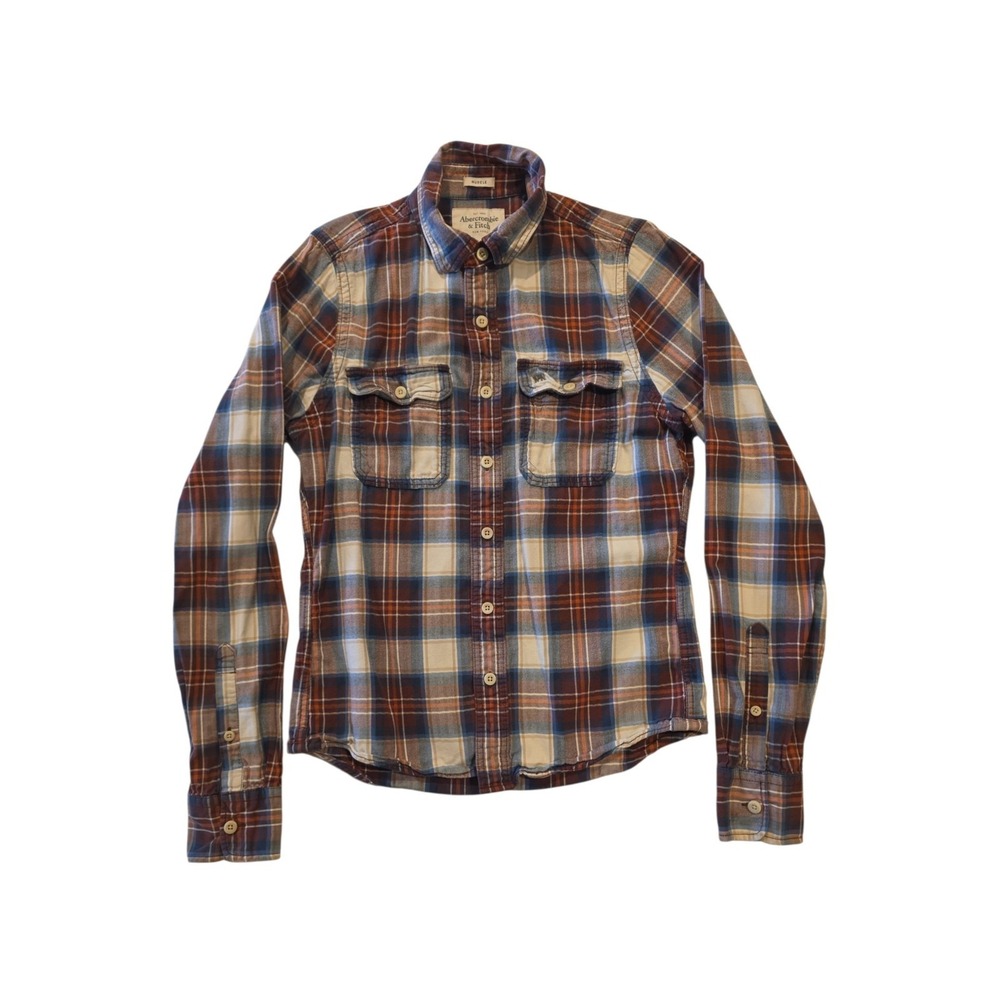 Abercrombie & Fitch Muscle Shirt Mens L Plaid Flannel Herringbone Y2K Grunge